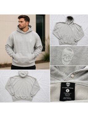 Gymreapers Hoodie Men’s Large Gray Skull Logo Pullover Cotton Gym Sweatshirt